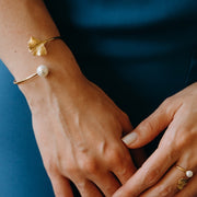 Ginkgo Bangle Bracelet | Freshwater Pearl | Real Pearl | Jewellery Gold Vermeil on Silver | Women's Luxury Jewellery | Sustainable Jewellery | Designer Jewellery | Unique Jewellery Designs
