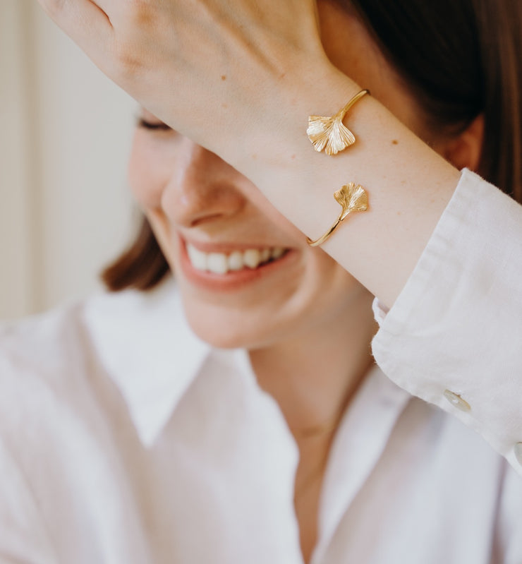 18K Gold Vermeil Ginkgo Leaf Bracelet - INES SANTOS JEWELLERY | Gold Vermeil on Silver | Women&