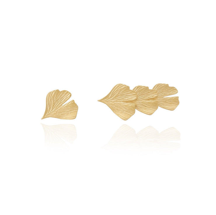 18K Gold Vermeil Ginkgo Leaf Earrings Stud and Ear Climber - INES SANTOS JEWELLERY | Gold Vermeil on Silver | Women&