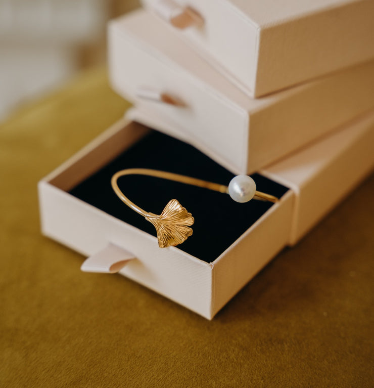 Ginkgo Bangle Bracelet | Freshwater Pearl | Real Pearl | Jewellery Gold Vermeil on Silver | Women&