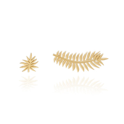 18K Gold Vermeil Palm Leaf Earrings Stud and Ear Climber - INES SANTOS JEWELLERY | Gold Vermeil on Silver | Women's Luxury Jewellery | Sustainable Jewellery | Designer Jewellery