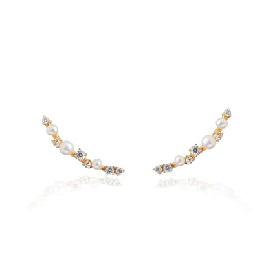 White Topaz | Pearl | Earcuff | 18K Gold Vermeil on Silver | Women's Luxury Jewellery | Sustainable Jewellery | Designer Jewellery